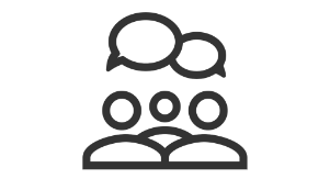 Icon representing a group conversation with speech bubbles, symbolizing communication and dialogue.