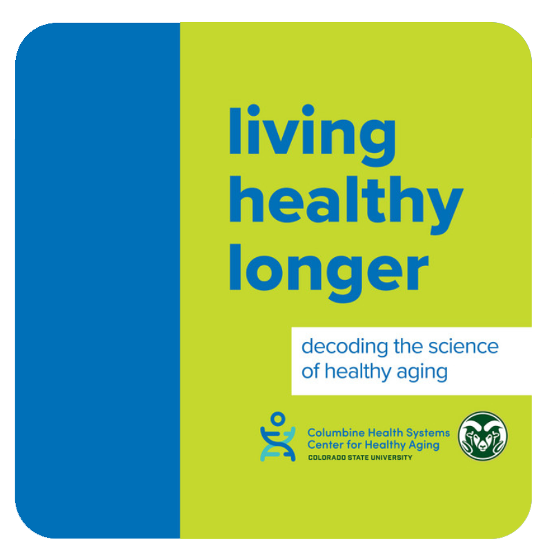 Graphic promoting healthy aging, featuring the text "Living Healthy Longer" and "Decoding the Science of Healthy Aging."