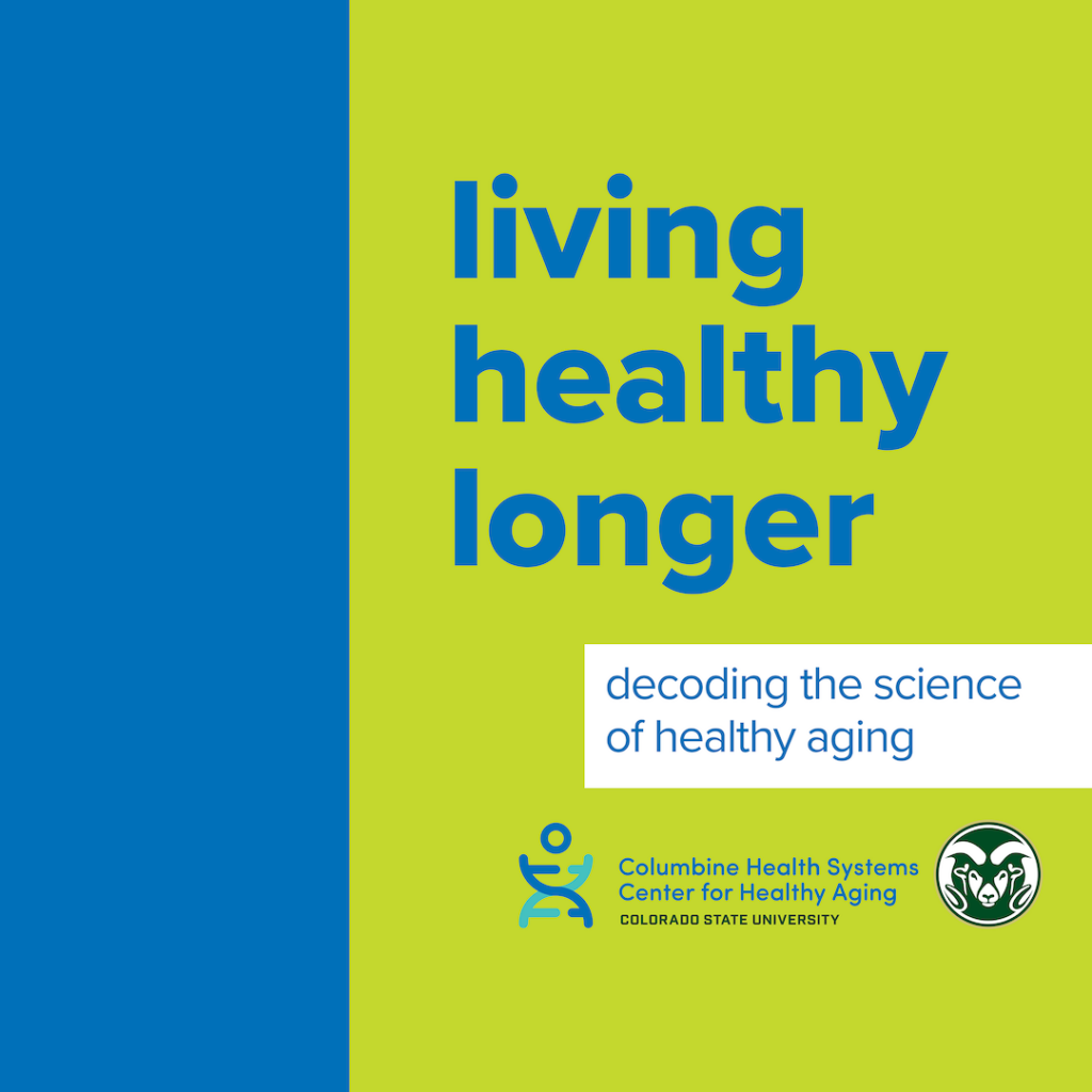Graphic promoting healthy aging, featuring "Living Healthy Longer" and "Decoding the Science of Healthy Aging."